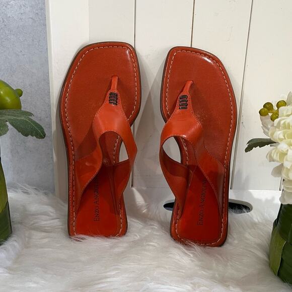 NEW Enzo Angiolini Leather Square Low Mod Heel Thong Slip On Sandals 5.5 NWOB - Picture 3 of 14